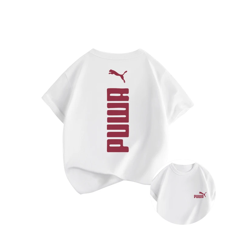 男印花半袖休闲男童儿童女童运动纯棉白色时尚宝宝夏季透气中大童