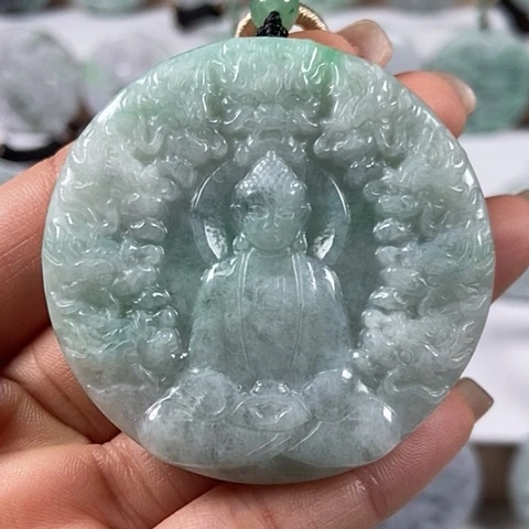 翡翠颈饰未镶嵌凤凰九龙大日如来两面工