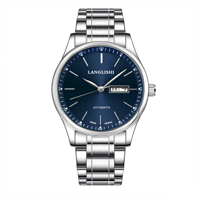 【粉丝专属】男士蓝面条钉蓝针经典钢带时尚商务镂空防水潮流腕表