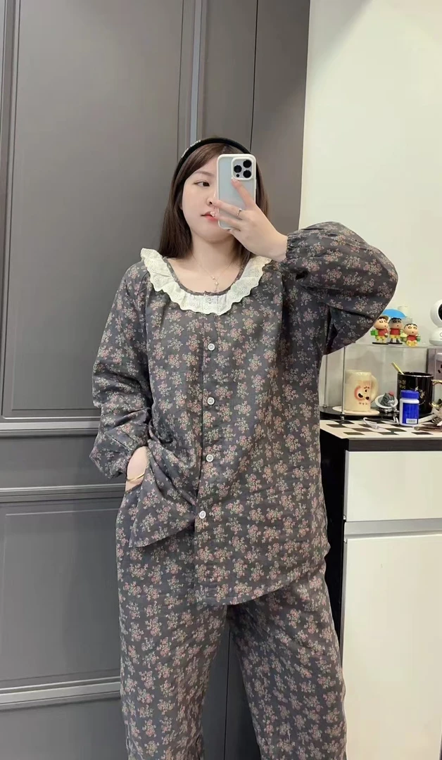 2025年早秋新款百搭洋气花边蕾丝显瘦睡衣两件套