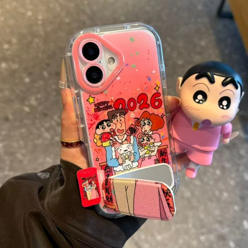 奥菲顿新年小新一家支架适用苹果17羽纱16手机壳华为vivo小米oppo