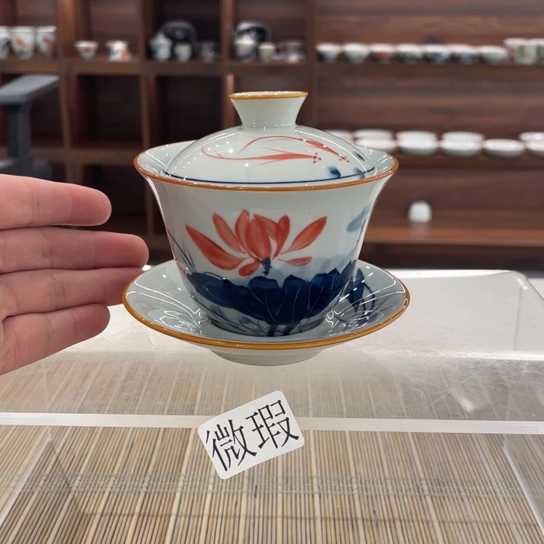 釉下手绘茶具微瑕