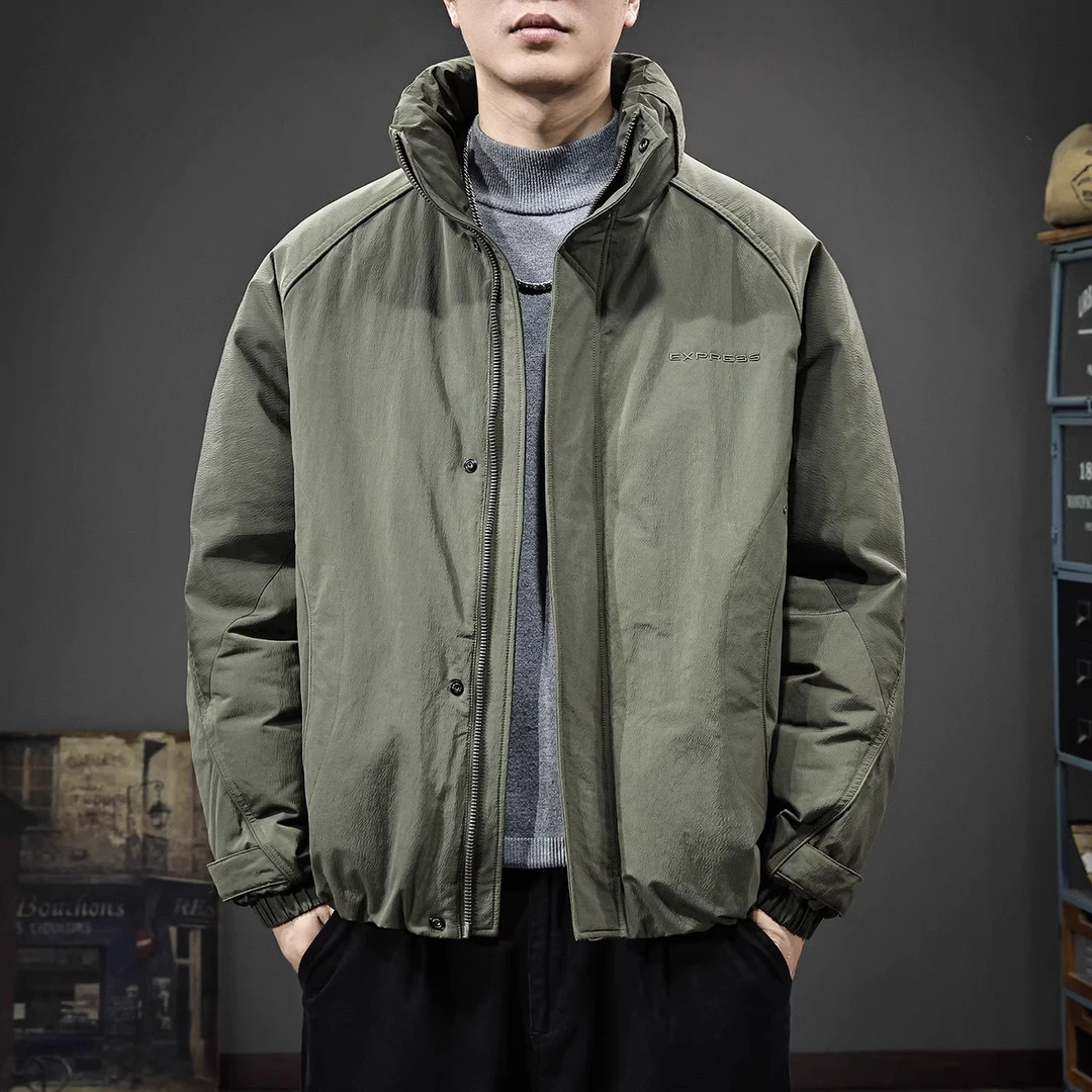 2025新款美式复古高领防风保暖男士羽绒服冬季高端加厚面包服外套