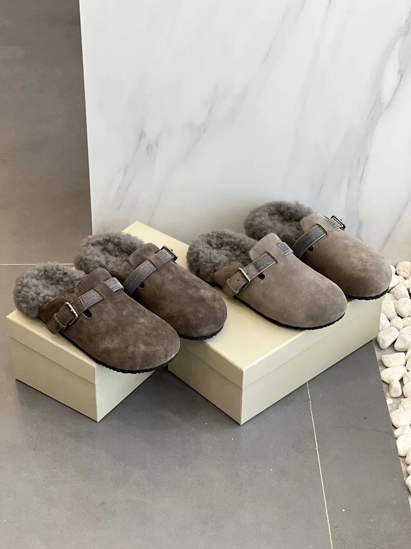 BC休闲帅气大头包头勃肯鞋牛反绒皮舒适羊毛半拖鞋毛毛勃肯鞋