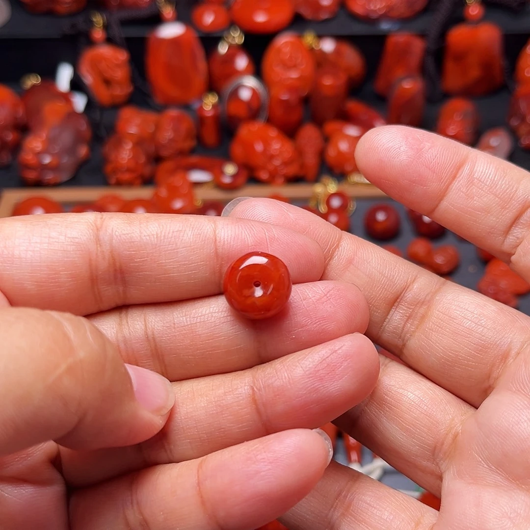 南红玛瑙未镶嵌配饰火焰纹平安扣12.8mm