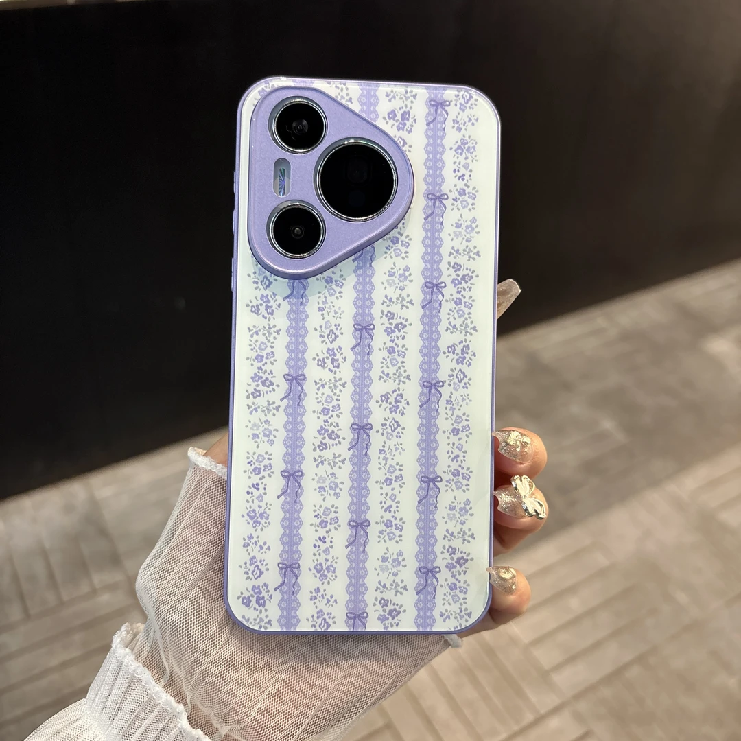 苹果/华为/oppo/vivo/小米 蕾丝小碎花适用pura70肤感玻璃手机壳