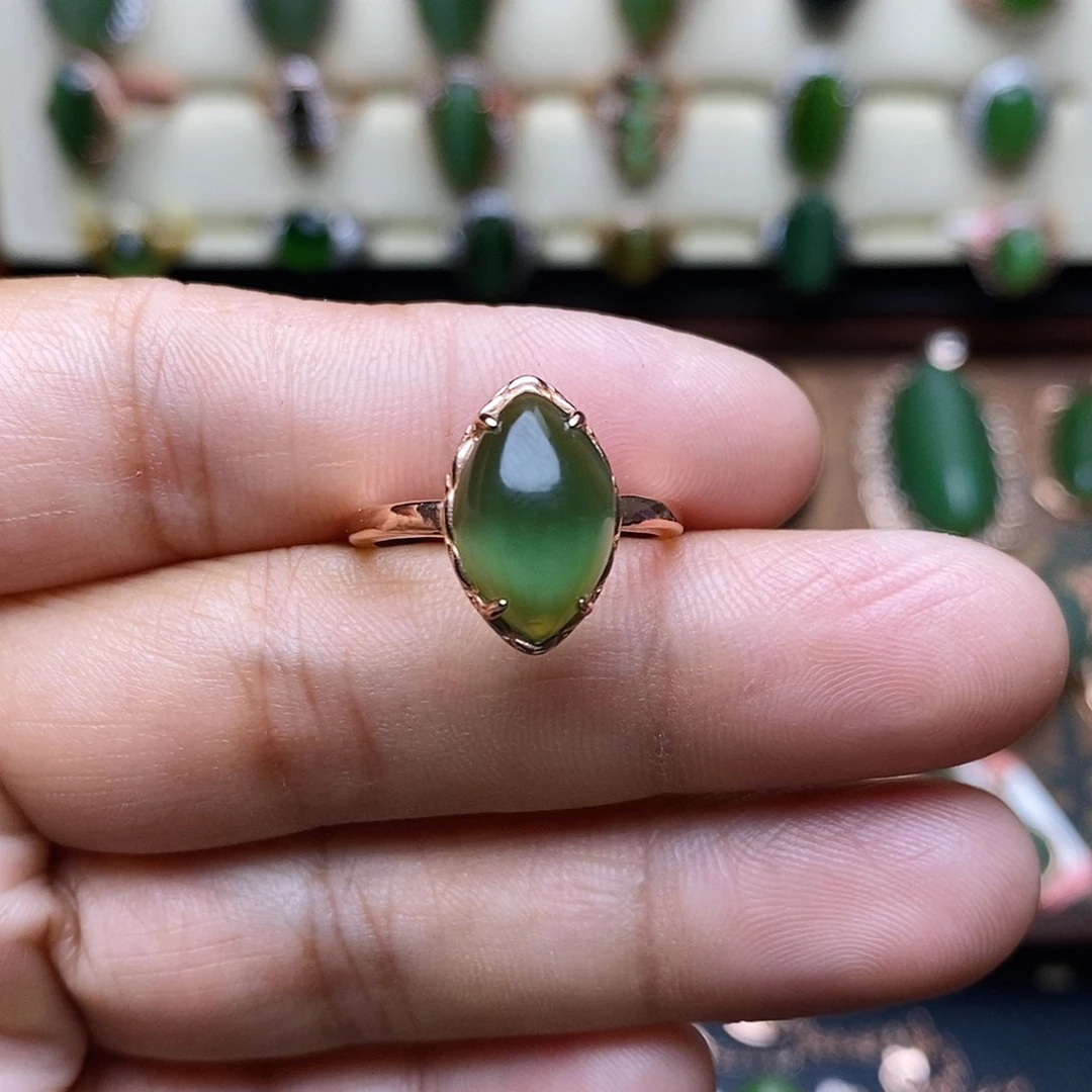 和田玉（碧玉）银S925镶嵌吊坠(不含链)戒指