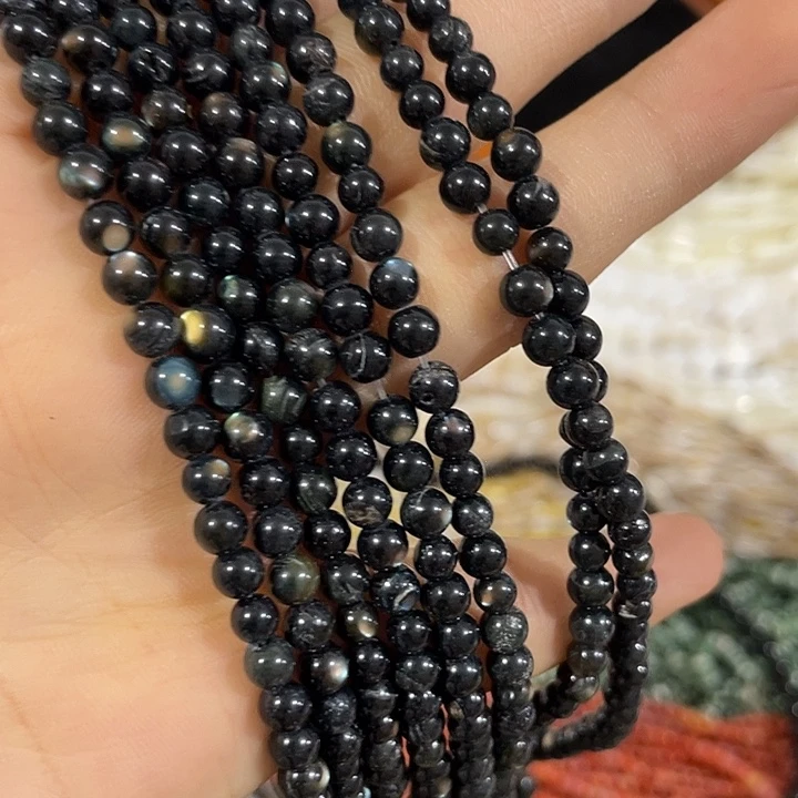 玛瑙/玉髓合金珠宝半成品一条5mm黑蝶贝圆珠