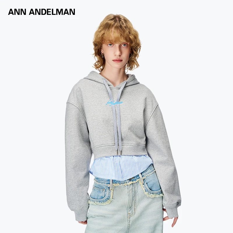 ANN ANDELMAN 25秋冬 时尚休闲卫衣拼接兜帽短款上衣