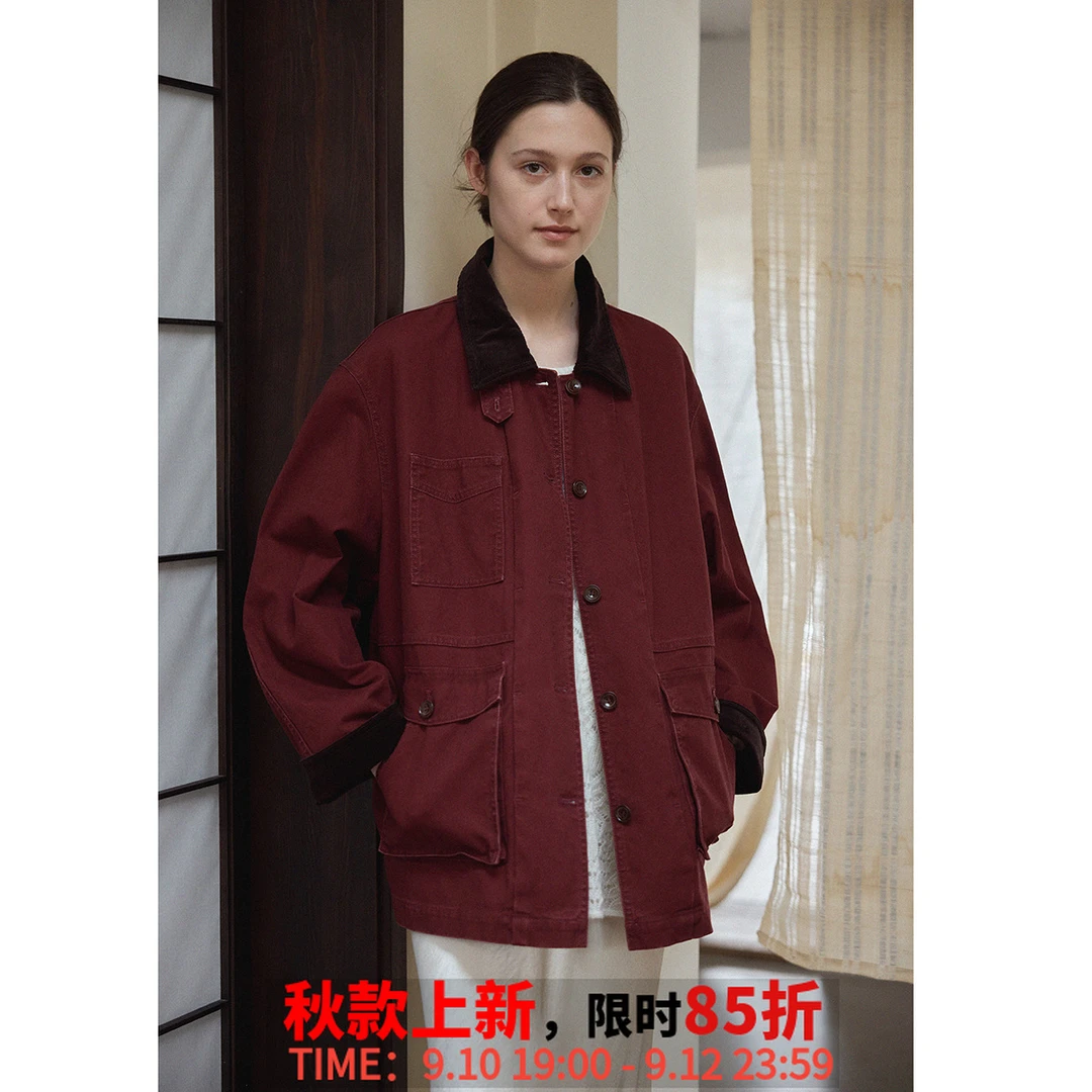 Nice people2025AW 重工酵素做旧水洗 灯芯绒撞色工装口袋外套