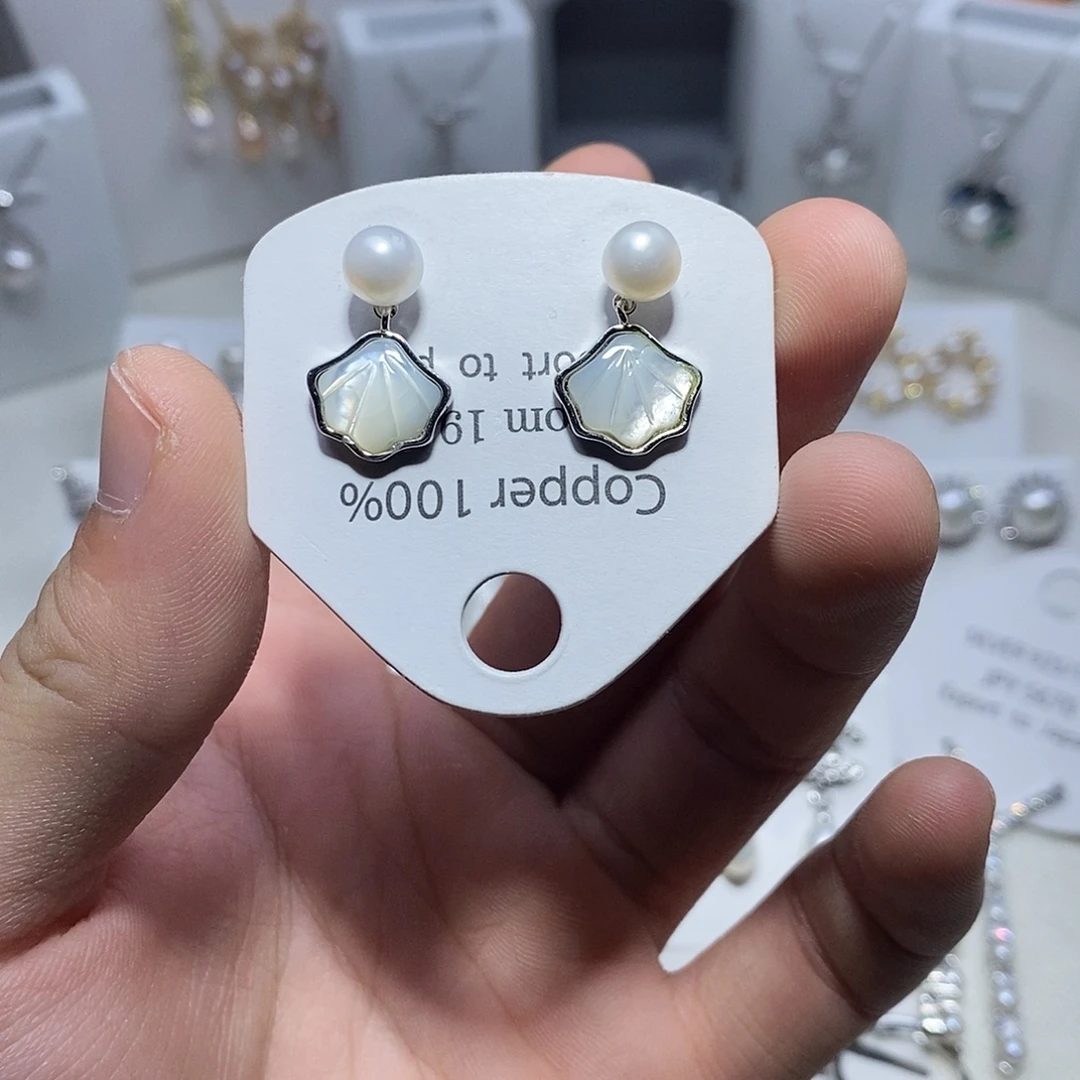 耳饰银S925镶嵌淡水珍珠