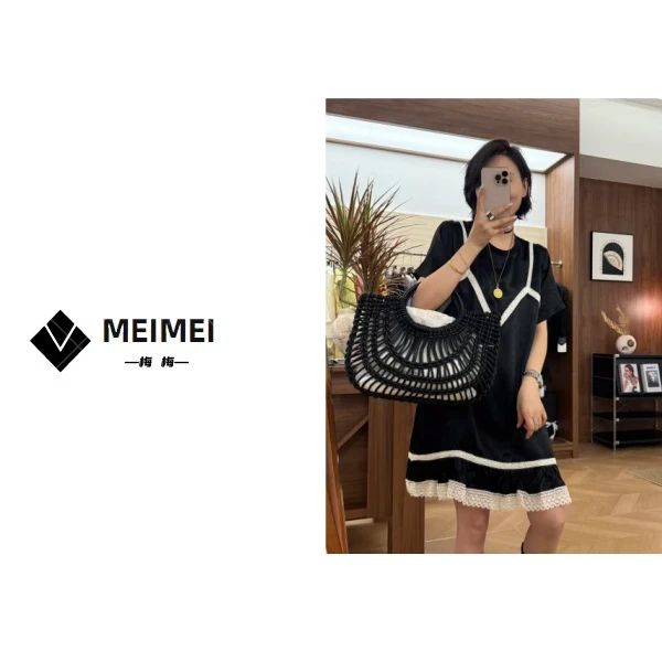 XMM.《醋酸花边连衣裙》夏季时尚百搭潮流舒适显瘦遮肉连衣裙Hz8592