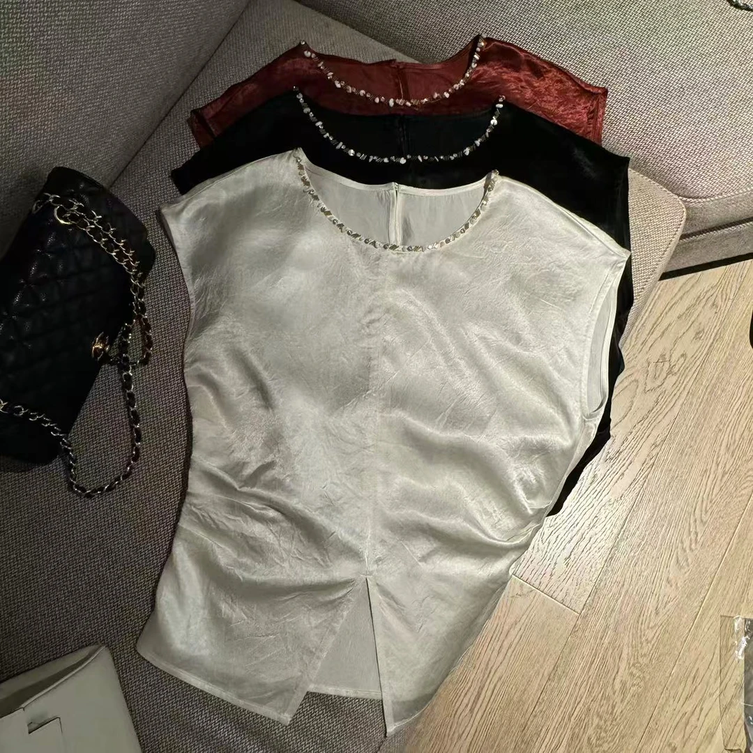 阿黎精选-------夏季高定醋酸领口定珠显瘦上衣