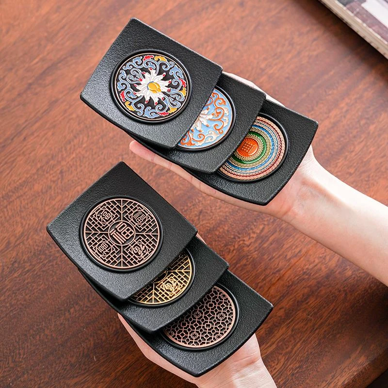 日式杯垫茶道隔热垫翘边珐琅彩杯托办公室家用防滑防烫茶杯托