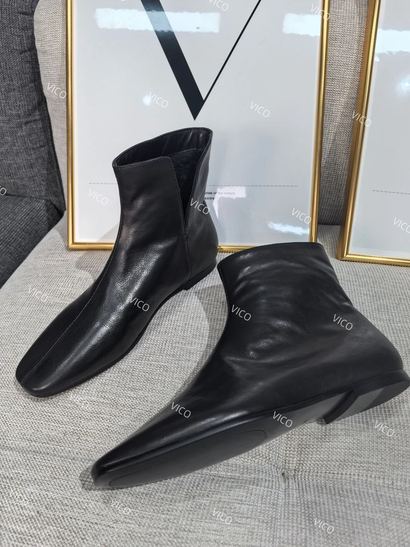 惟蔻/2CM/羊皮/气质百搭小圆头休闲薄绒秋冬V口短靴