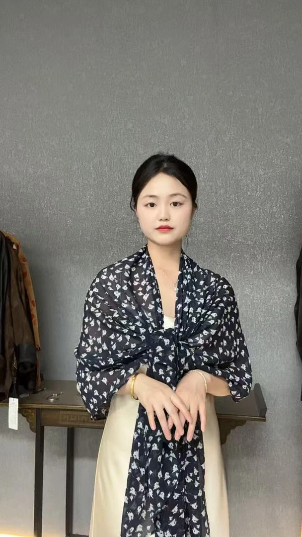 【丝巾披肩】手绘梅花玫瑰真丝桑蚕丝丝巾披肩围脖