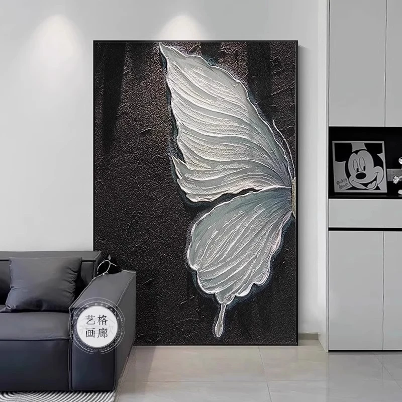 黑白蝴蝶玄关客厅装饰画摆画肌理感沙发背景落地挂画现代简约壁画