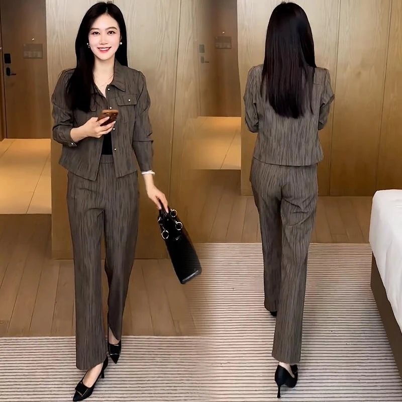 时尚休闲运动套装女2025春秋新款洋气显瘦开衫外套阔腿裤两件套潮