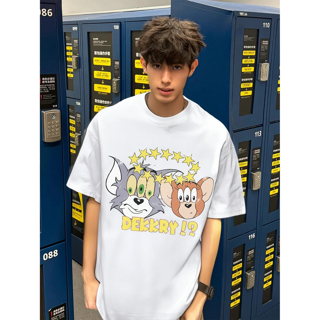 100%纯棉美式创意卡通动漫印花短袖T恤男女夏季宽松休闲情侣上衣