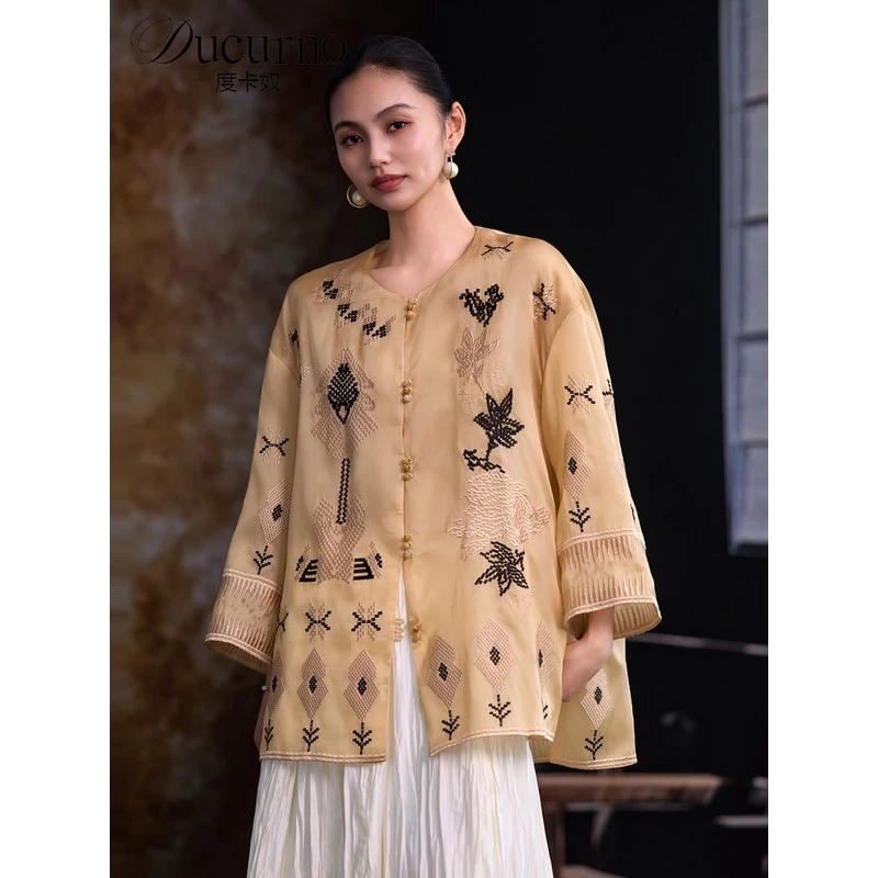 时尚刺绣外套女秋季2025年新款宽松中国风长袖气质外搭大码上衣潮