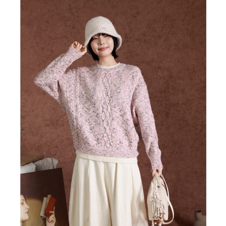 【商场同款新品】西町村屋撞色宽松毛衣女春长袖针织衫XHAA10339