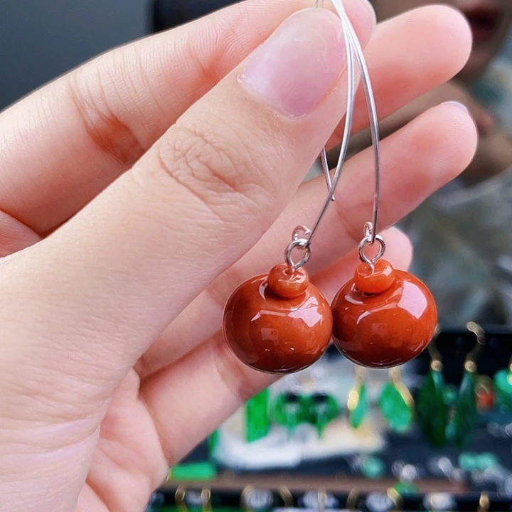 翡翠耳饰银S925镶嵌饰品