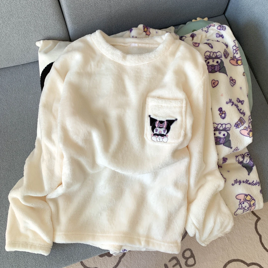 2025库洛米秋冬学生少女甜美可爱卡通圆领保暖法兰绒睡衣家居套装