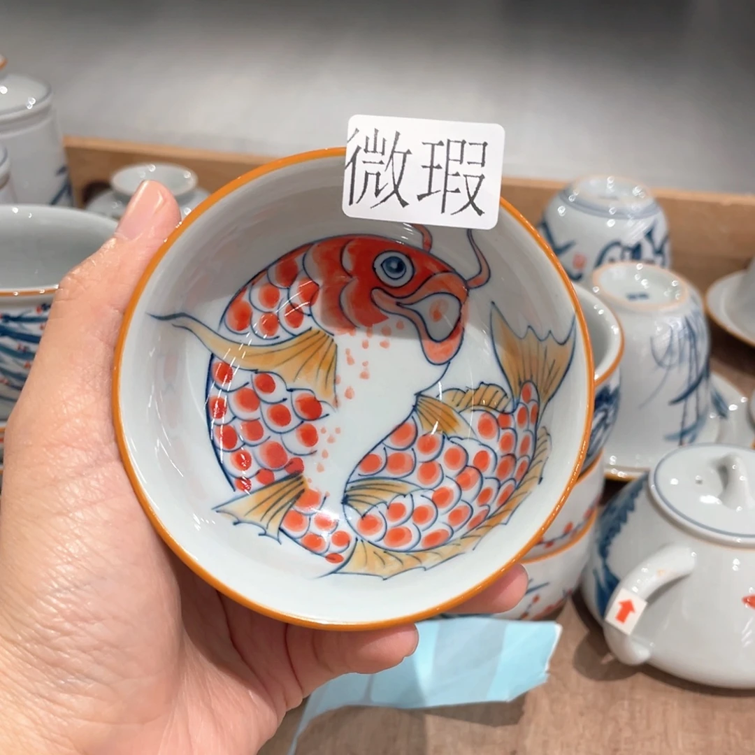 釉下手绘茶具微瑕