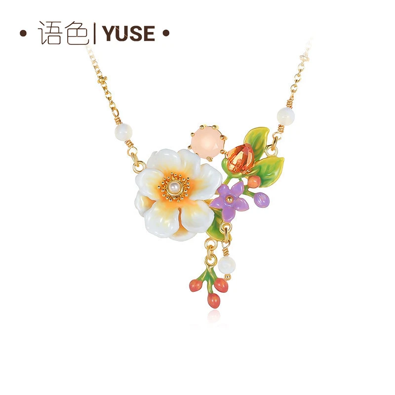 铜合金珐琅项链 【芳菲未央】系列茉莉繁花映颈项链