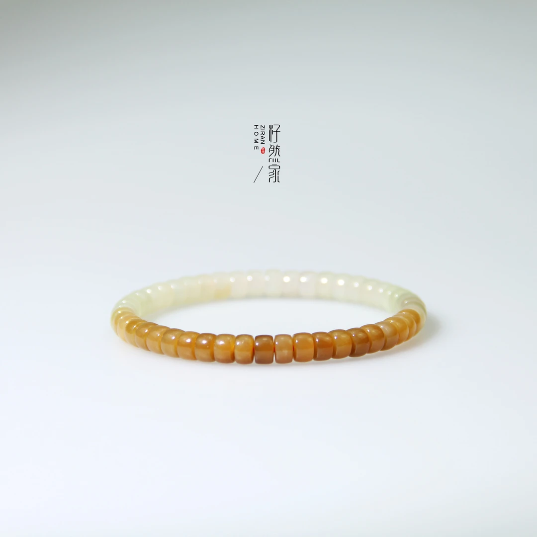 天然和田玉且末糖渐变精工直切药片手串6mm百搭款（多样性发其一）