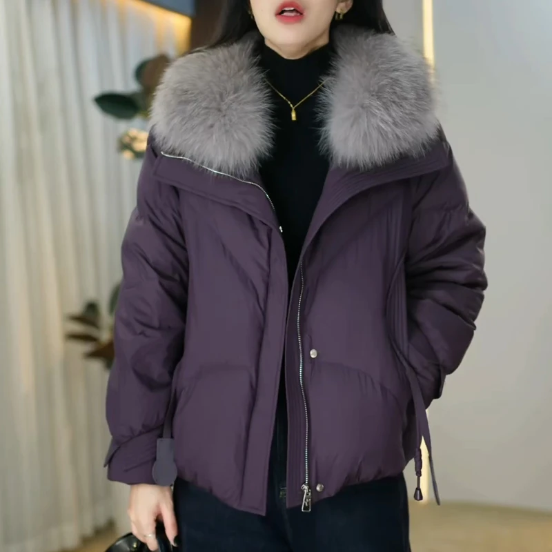 高端轻奢毛领短款羽绒服女2025冬季新款妈妈装设计感加厚保暖外套