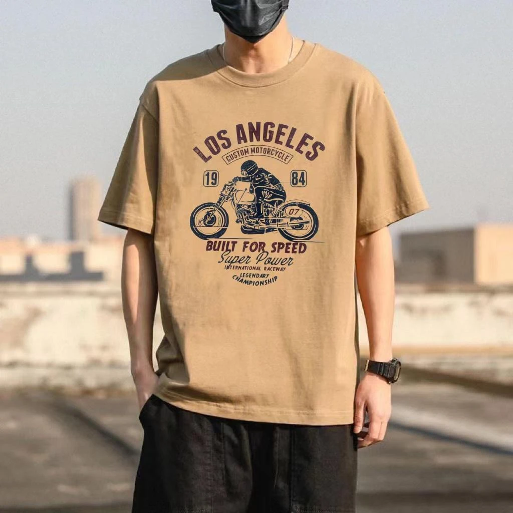 【两件装】休闲美式印花复古短袖夏季圆领T恤上衣男士圆领潮流短袖