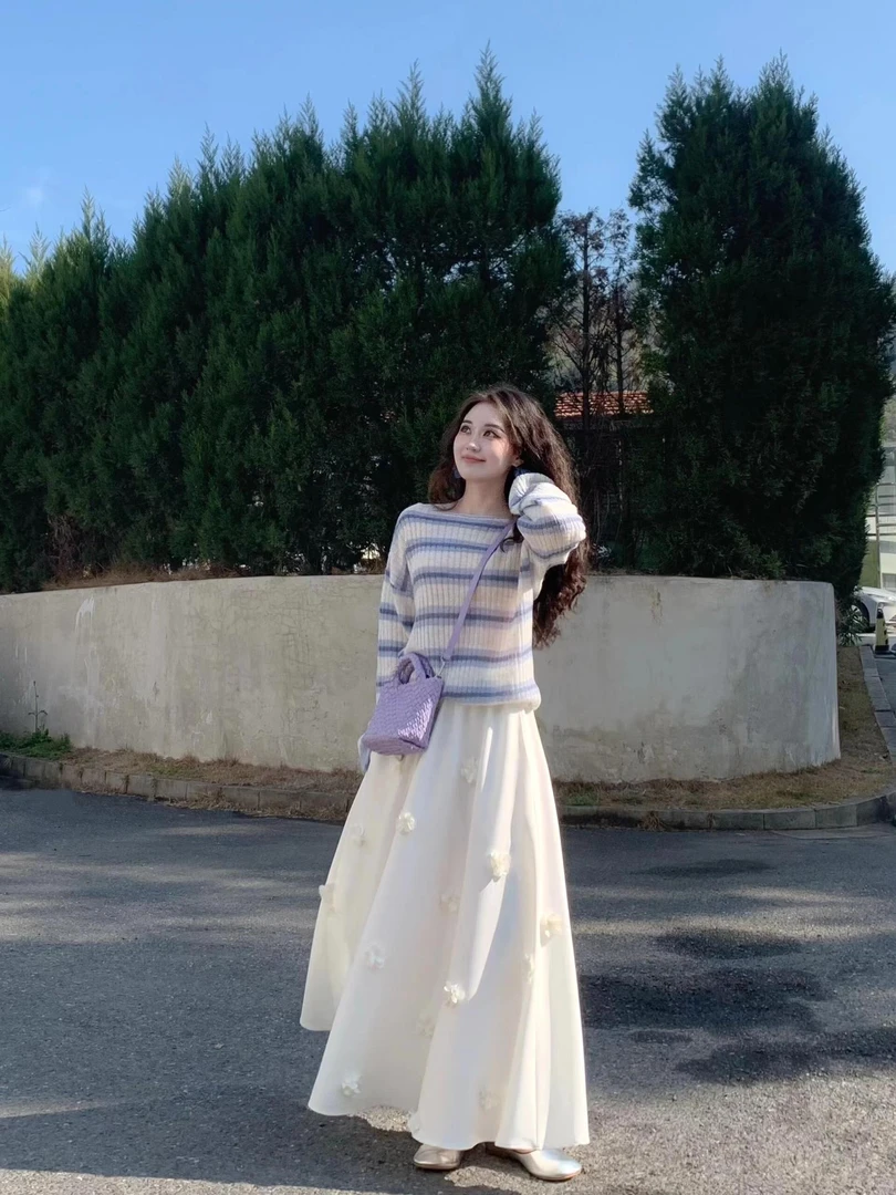 慵懒风设计感甜美气质针织衫上衣女2025春夏新款高腰显瘦半身裙潮