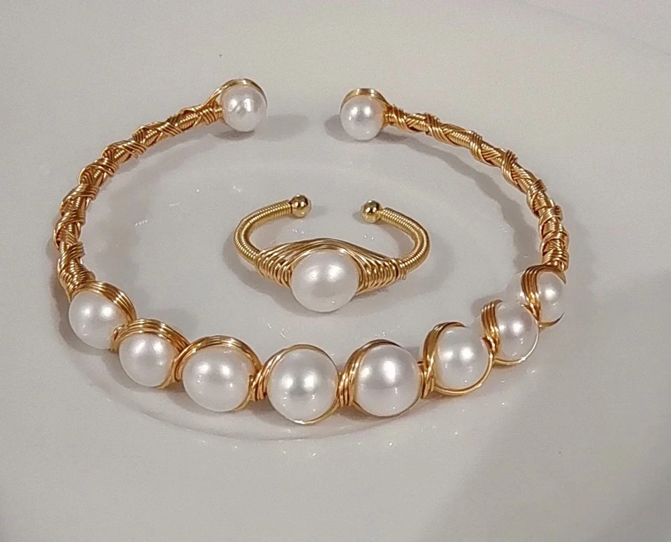 【老板娘福利】复古延丝掐线工艺淡水珍珠手镯加戒指 多样性发货