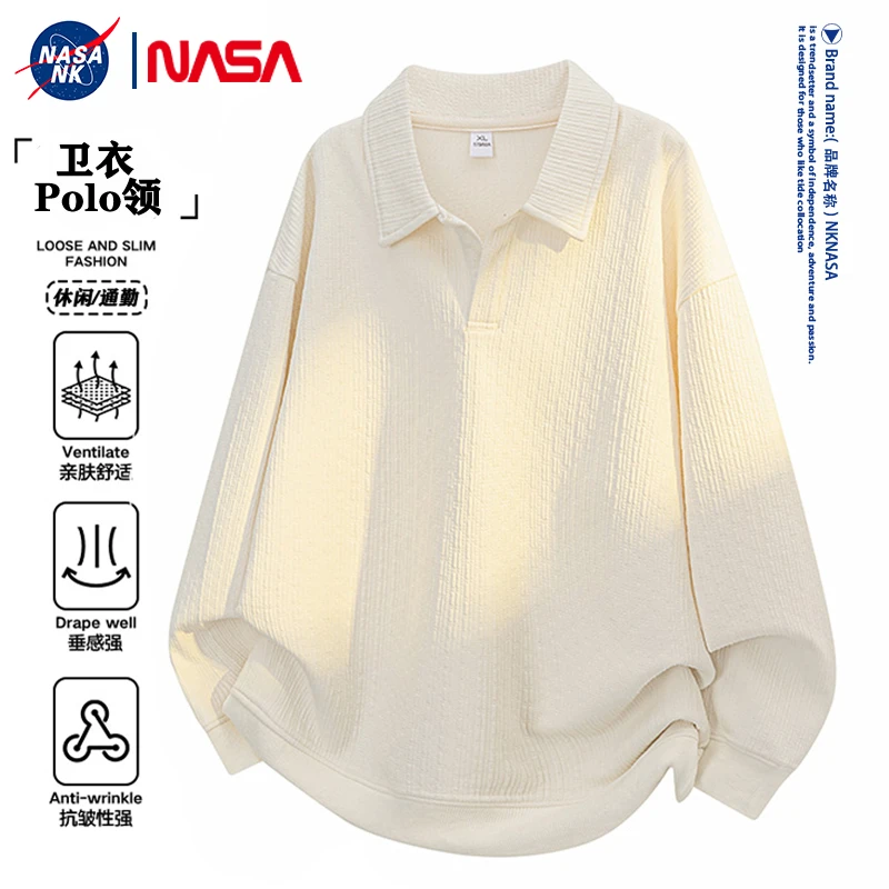 NASA联名秋季新款翻领休闲肌理纹卫衣男女同款宽松套头polo领外套