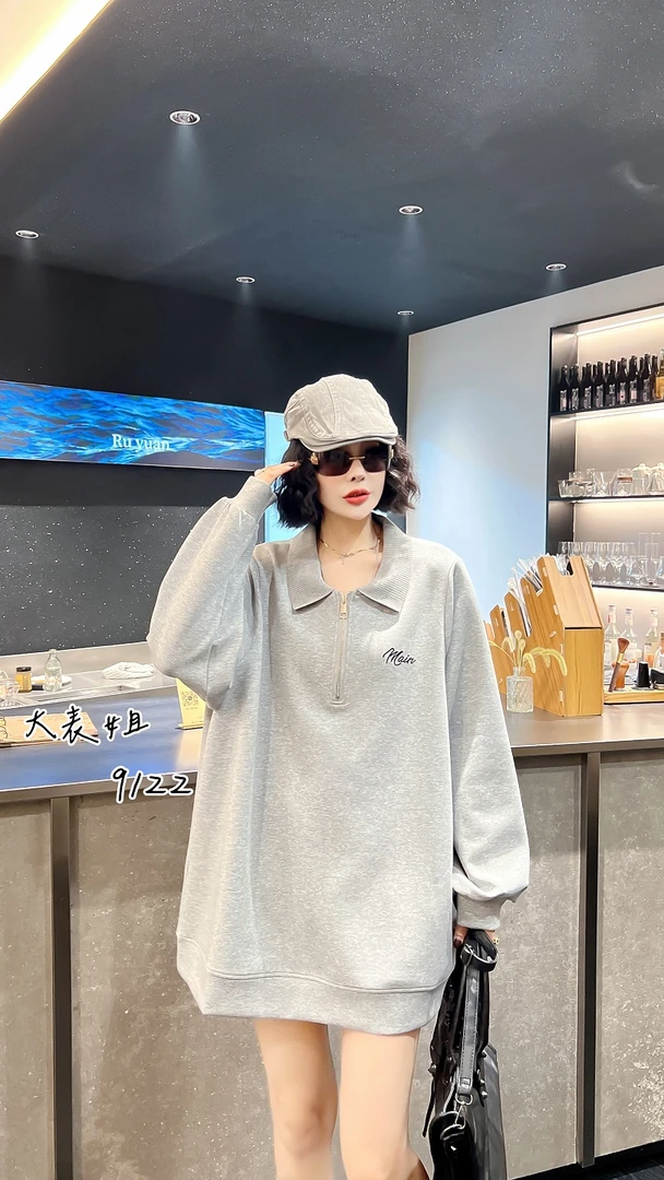 9122特大码女装显瘦百搭翻领气质遮肚加肥加大胖MM卫衣春秋新款