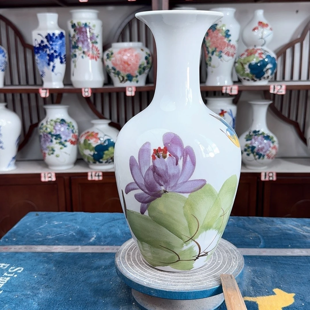 摆件景德镇陶瓷棒荷鸟