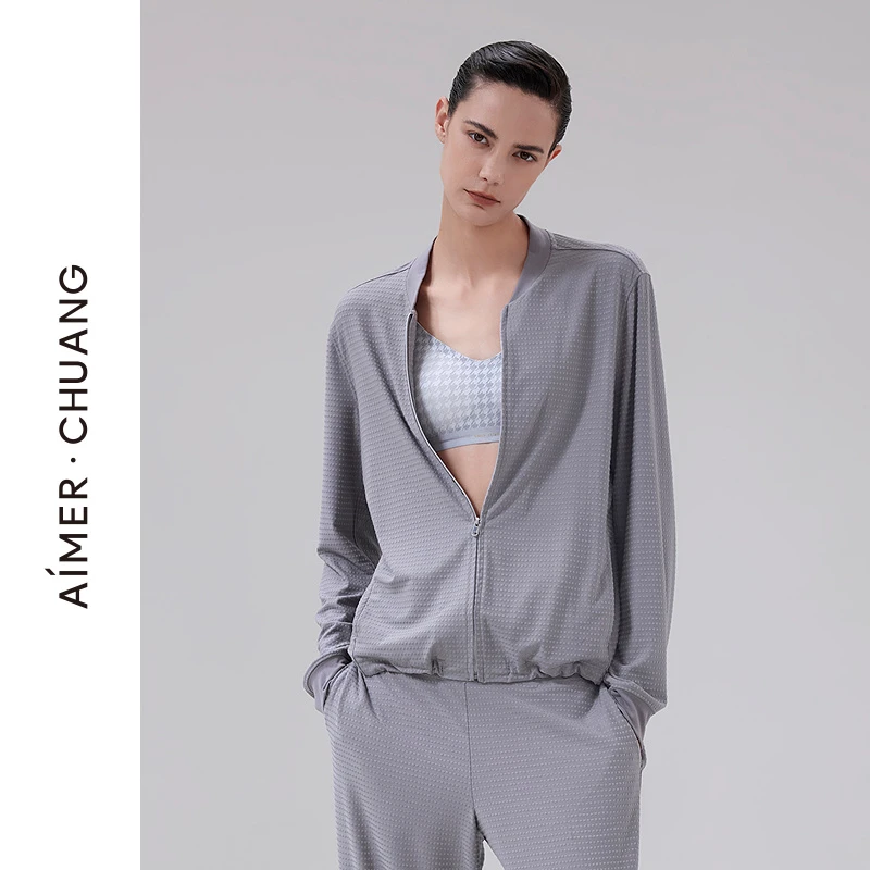 AIMER CHUANG岛屿7腈莫提花罗纹圆领长袖时尚短款舒适休闲上衣CA4