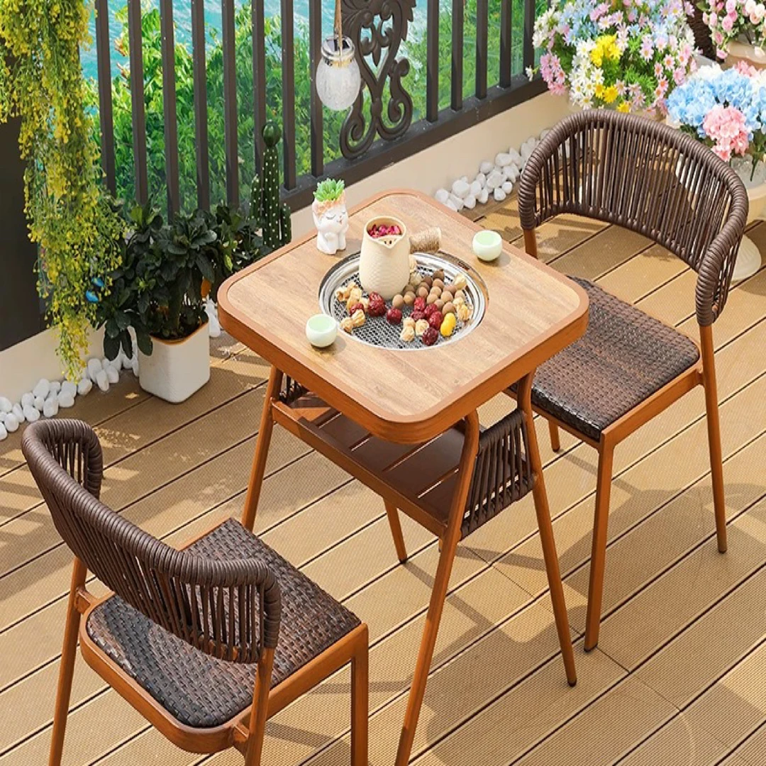 围炉组合餐桌小户型阳台小茶桌椅三件套阳台烧烤炭烤家用炭火