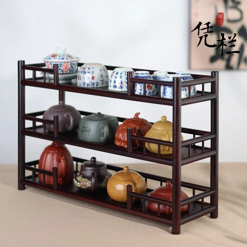 榫卯结构新中式纯色架艺术推拉中式古典家用收纳架客厅储物架