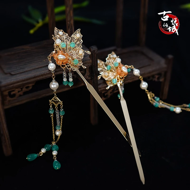 古悦倾城【飞花】原创古风汉服发饰手工复古国风盘发簪子