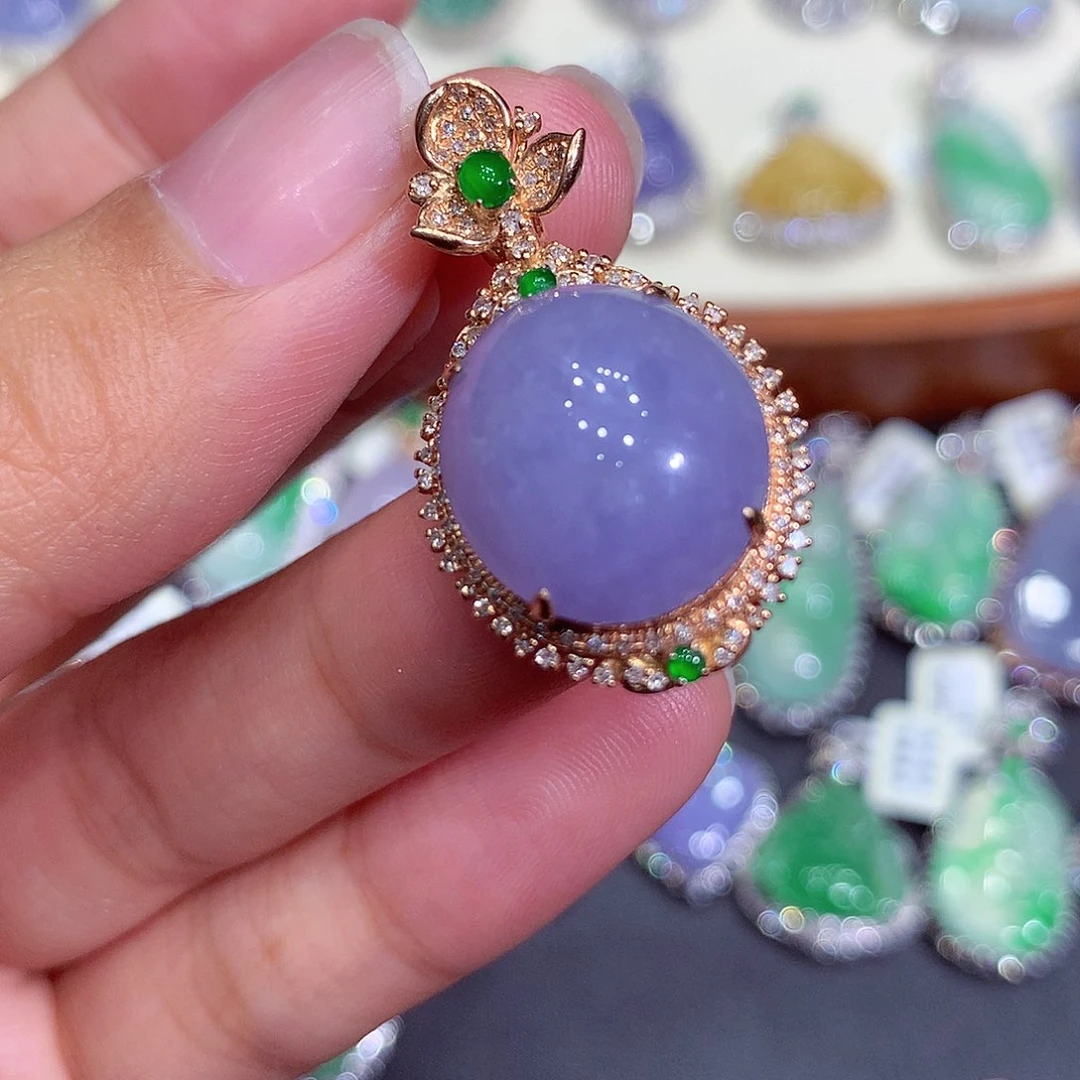 翡翠吊坠(不含链)18K金镶嵌