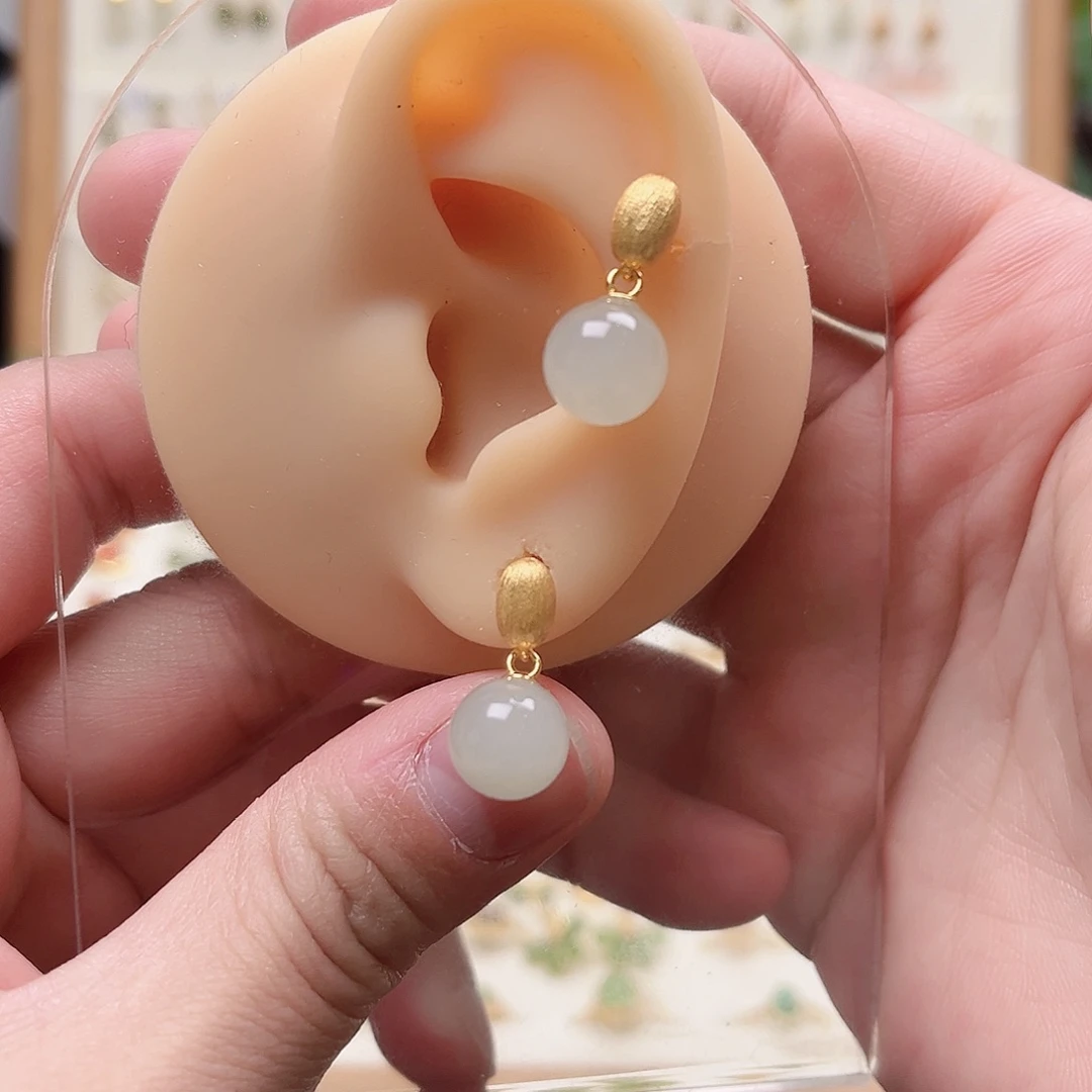 和田玉银S925镶嵌耳饰