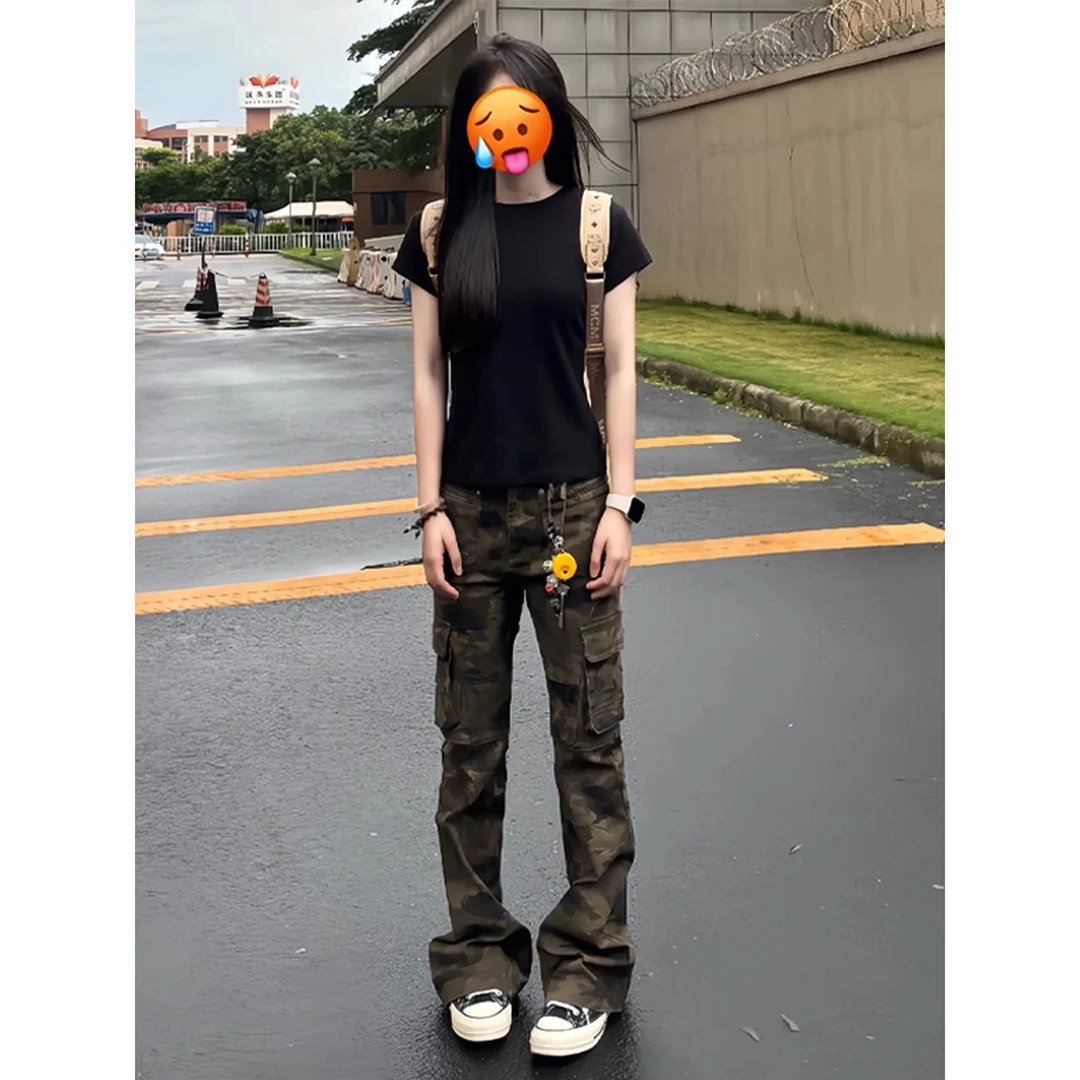 美式复古弯刀迷彩牛仔裤男款夏薄款小个子工装裤子窄版直筒微喇裤