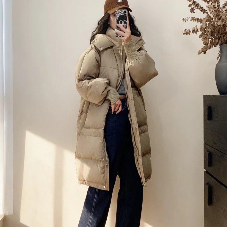 2025冬季新款韩版宽松显瘦连帽加厚保暖鸭绒羽绒服女中长款外套