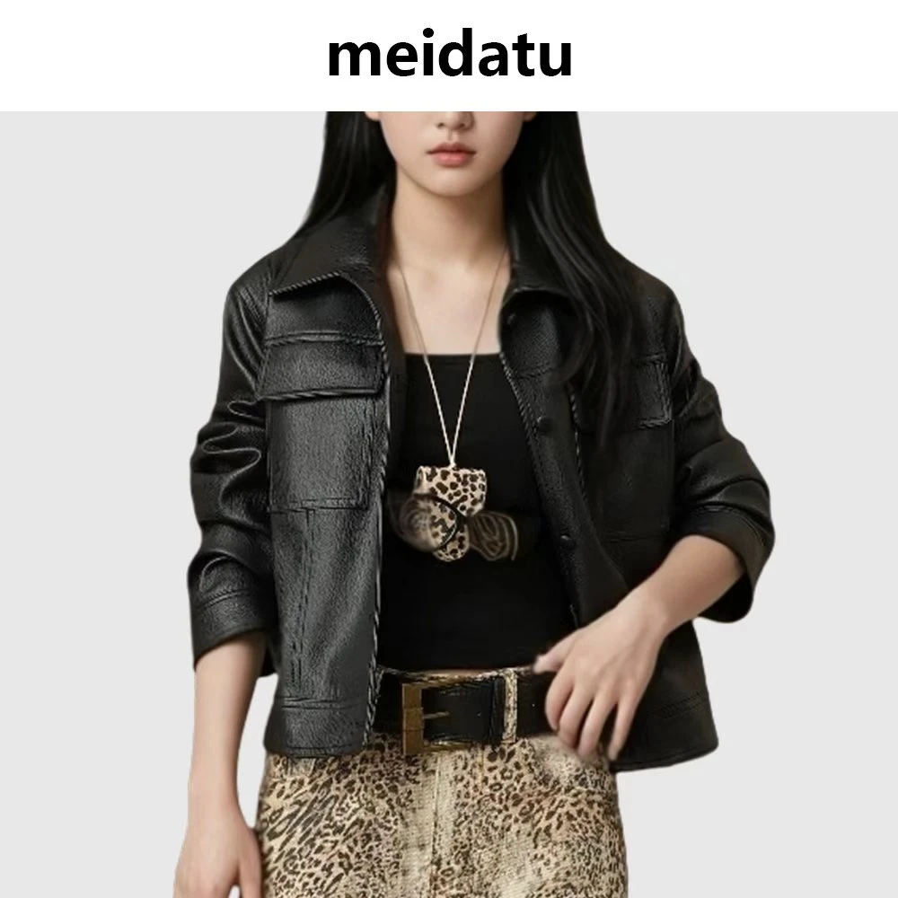 美哒兔（复古回溯）甜酷气质短款皮衣外套（小个子版）CD838-H