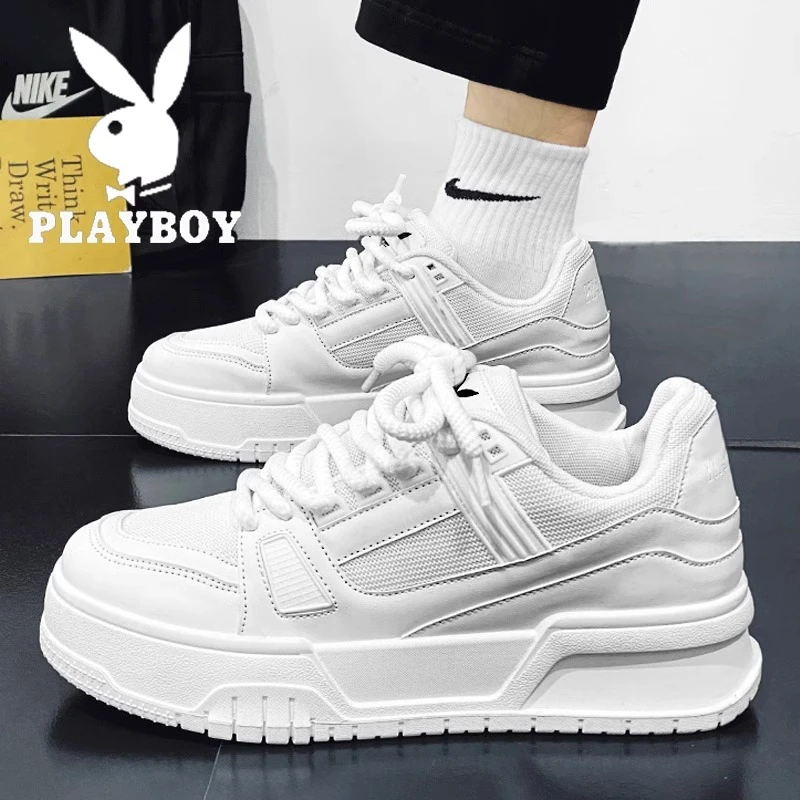 花花公子男鞋秋季透气2025新款网面板鞋休闲运动厚底增高小白潮鞋