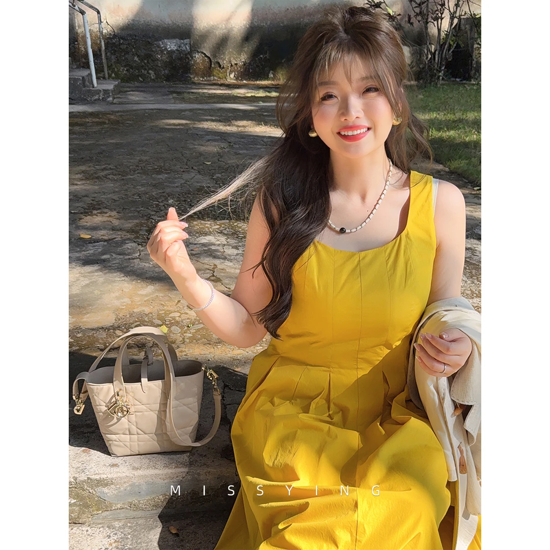 应小姐【橘子海】微胖大码春季法式显瘦设计感洋气时尚连衣裙背心裙