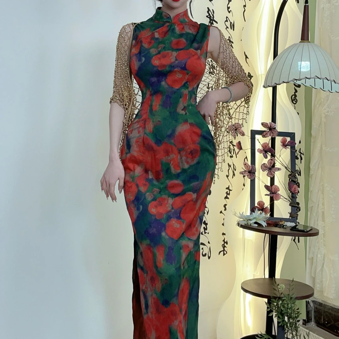 辞香~ 红玫瑰 春夏新款无袖 国风改良新中式旗袍连衣裙