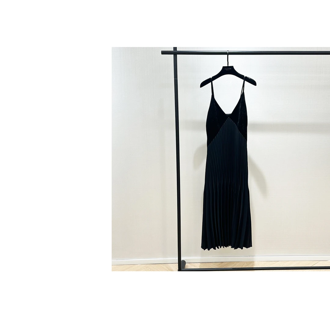 JIAYE CHAN夏季优雅百褶拼接V领拼接连衣裙